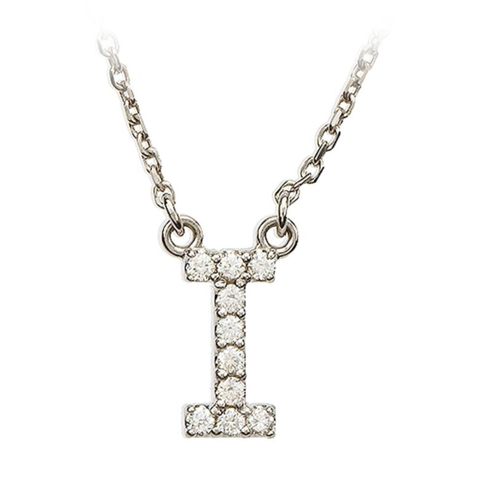 1/10 Cttw Diamond & 14k White Gold Block Initial Necklace, Letter I